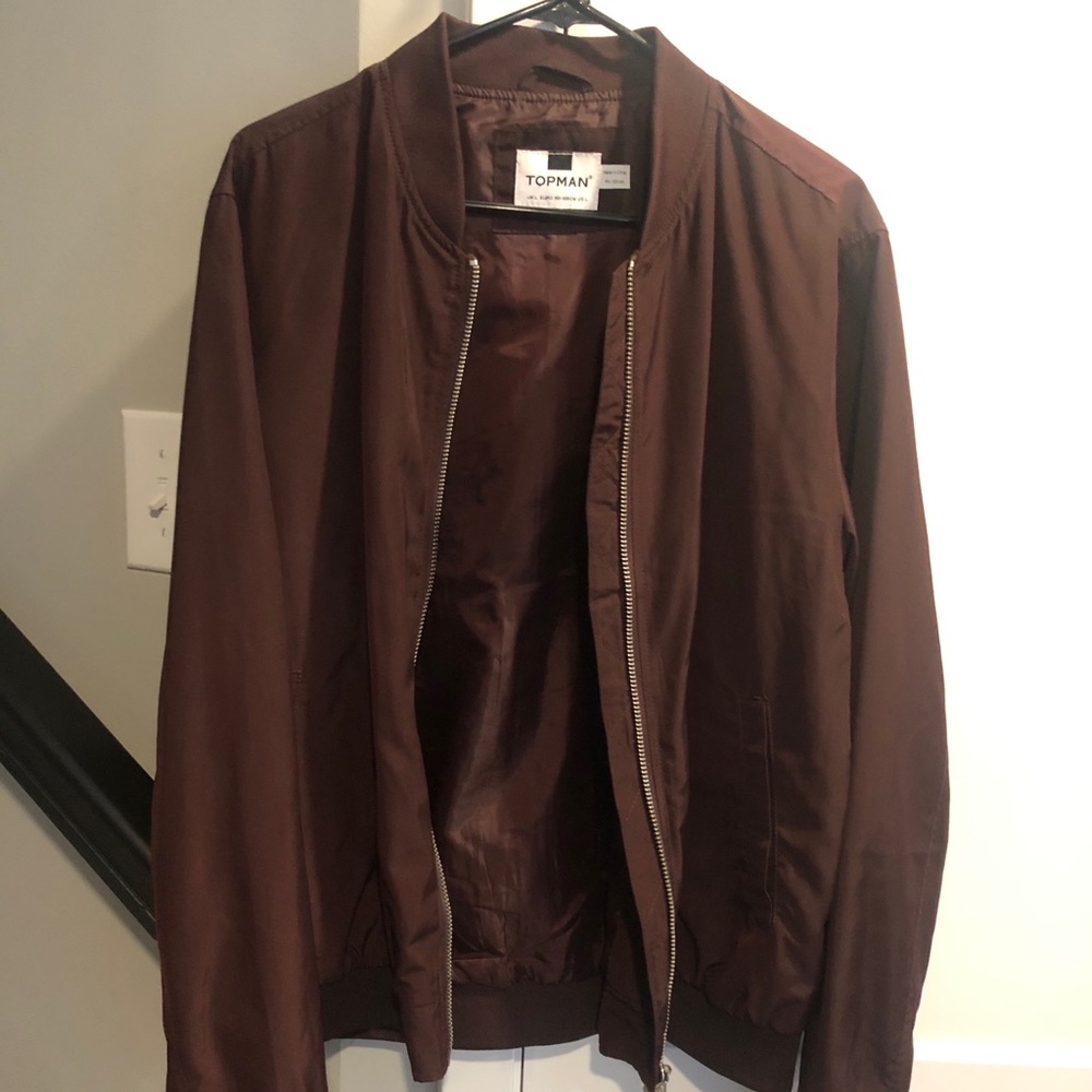 TOPMAN Bomber Jacket in Maroon